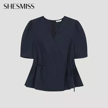 She S miSS Puff V Neck Wrap blouSe Swwblo22080 Dn DARK NAVY/55