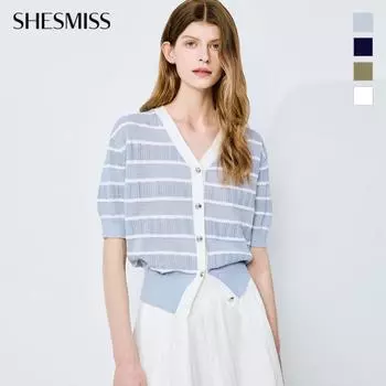 She S miSS Punching Stripe Кардиган с короткими рукавами SSkcdo21090 DARK NAVY/55