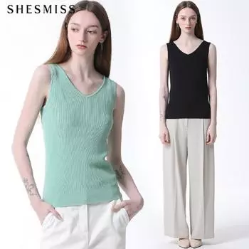 She S miss Ребристый V-образный вырез без рукавов Цена 98 000 вон Mint (MI)/55