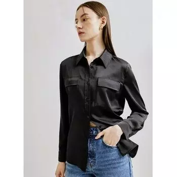 She S miSS Satin Flap Pocket Shirt SwwStn41010 Ch charcoal/55