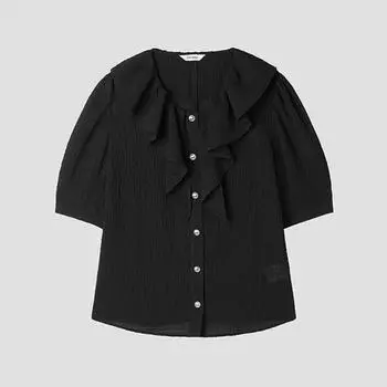 [She S miSS] SeerSucker Ruffle blouSe Swwblp21070 blacks/55