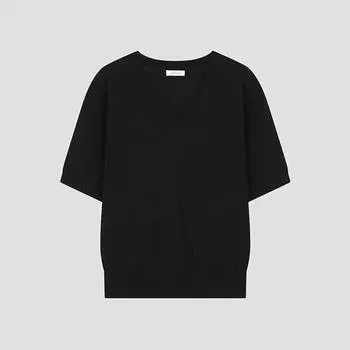 She S miss Simple V-образный вырез, короткий рукав, трикотаж SSkpoo22170 Bk blacks/55