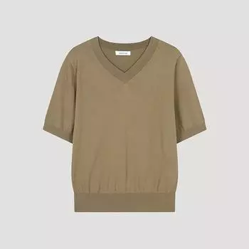 She S miss Simple V-образный вырез с коротким рукавом трикотаж SSkpoo22170 BR Braun/55