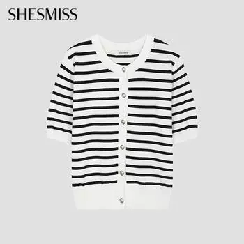 She S miSS Полосатый кардиган с круглым вырезом SSkcdo21520 Ow off-white/55
