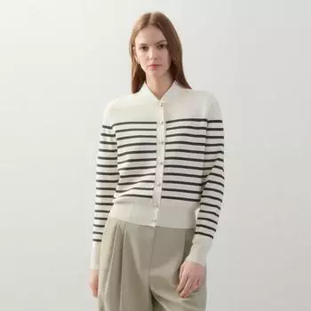 [She S miSS] Striped Round Neck Cardigan SSkcdo11060 Ivory/55