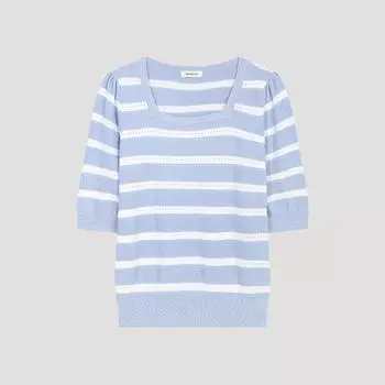 She S miss Полосатый квадратный вырез с коротким рукавом трикотаж SSkpoo21540 Ll light blue/55