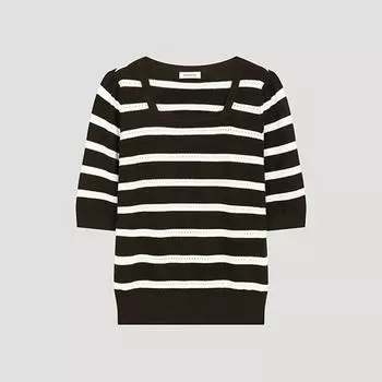 She S miSS Striped Square Neck Short Sleeve Knit SSkpoo21540 Br Braun/55