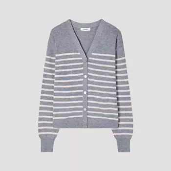 She S miSS Striped V Neck Cardigan SSkcdp11060 Mg MELANGE GRAY/55