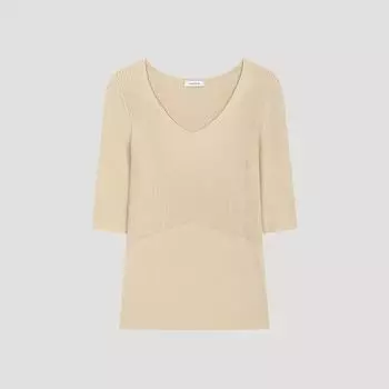 She S miSS Тонкий ребристый трикотажный свитер с V-образным вырезом SSkpoo22100 фунтов light beige/55