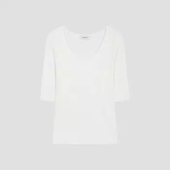 She S miSS Тонкий ребристый трикотажный свитер с V-образным вырезом SSkpoo22100 Ow off-white/55