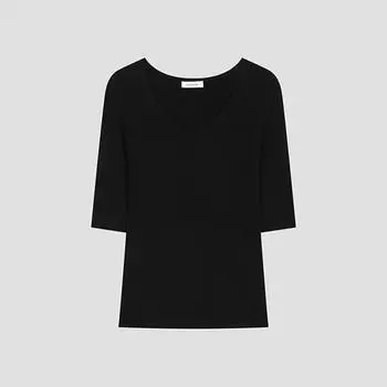 She S miSS Тонкий ребристый трикотажный свитер с V-образным вырезом SSkpoo22100 Bk blacks/55