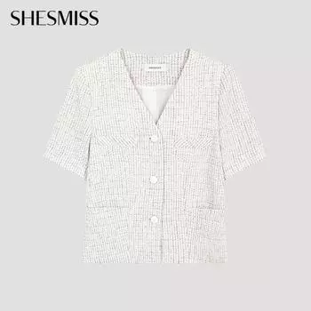 She S miSS Укороченный твидовый жакет с V-образным вырезом Swwjko21140 Cr creamy/55