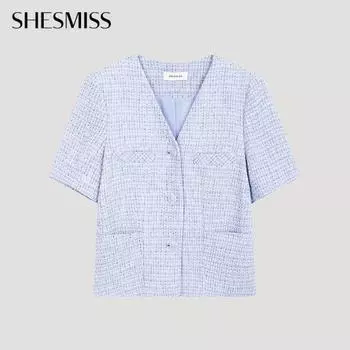 She S miSS Укороченный твидовый жакет с V-образным вырезом Swwjko21140 Bl Blue/55