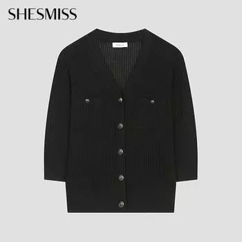 She S miSS V Neck 3 4 SleeVe Cardigan SSkcdo22060 Bk blacks/55