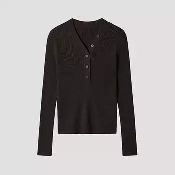 She S miSS V Neck Button Slim Knit SSkpop12070 Br Braun/55