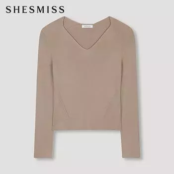 She S miSS V Neck Rib Slim Knit SSkpon31080 Ca Camel/55
