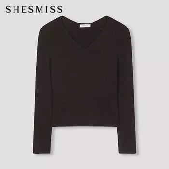 She S miSS V Neck Rib Slim Knit SSkpon31080 Wi wines/55