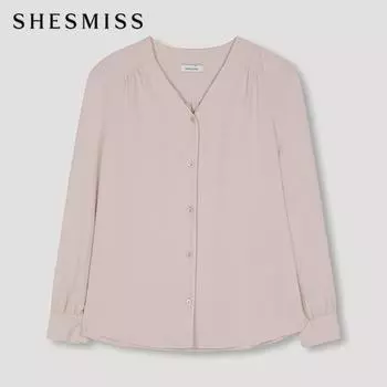 She S miSS V Neck Shoulder Shirring bLouSe SwwSto12050 Lo light orange/55