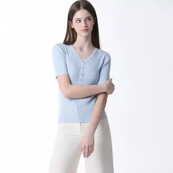 She S miss V-образный вырез, дизайн с пуговицами, короткий рукав, трикотаж, цена 118 000 вон Light blue (LL)/55