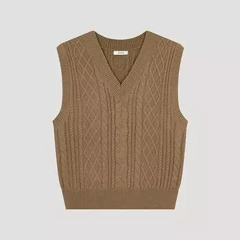 She S miss Вязаный жилет с V-образным вырезом SSkVto42590 Khaki/55