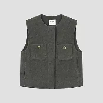 [She S miSS] Wool Round Neck Handmade veSt Swhvto42010 Mk melange khaki/55