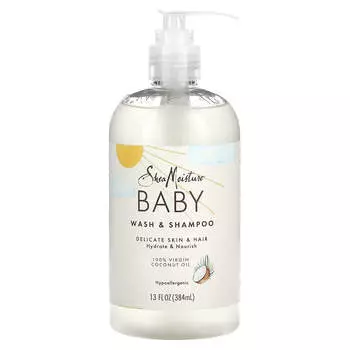 SheaMoisture, 100% кокосовое масло для детского душа и шампунь, 13 жидких унций (384 мл)