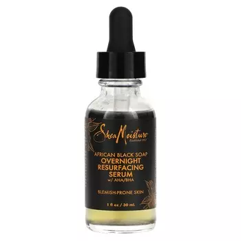 SheaMoisture, африканское черное мыло, ночная обновляющая сыворотка с AHA/BHA, 1 жидкая унция (30 мл)