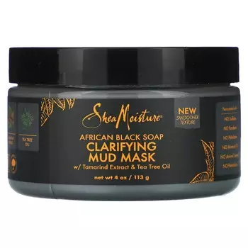 SheaMoisture, африканское черное мыло, очищающая грязевая маска для красоты с экстрактом тамаринда и маслом чайного дерева, 4 унции (113 г)