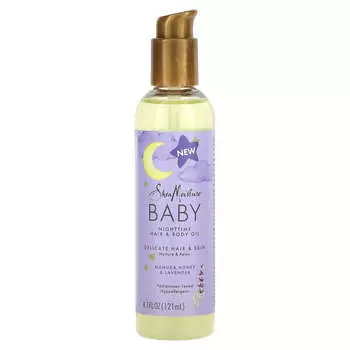 SheaMoisture, Baby, ночное масло для волос и тела, мед манука и лаванда, 4,1 жидких унций (121 мл)