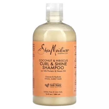 SheaMoisture, Curl & Shine Шампунь, для густых и вьющихся волос, кокос и гибискус, 13 жидких унций (384 мл)
