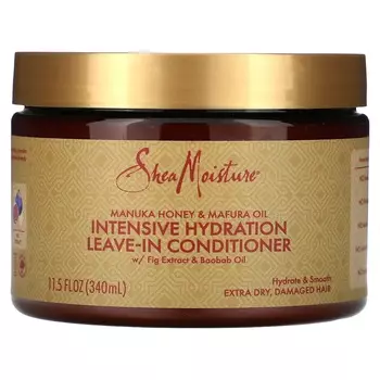 SheaMoisture, Интенсивный увлажняющий несмываемый кондиционер, мед манука и масло мапура, для очень сухих и поврежденных волос, 11,5 жидких унций (340 мл)