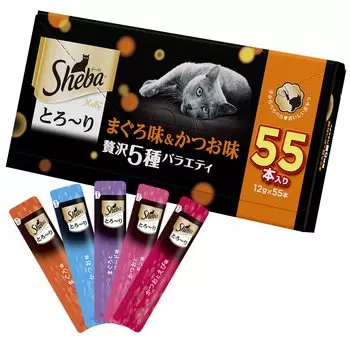 Sheba Melty Cat для взрослых со вкусом тунца, бонито, 5 роскошных 12 г x 55 штук, отборные лакомства, густые, для кошек и со вкусом, разнообразные, [подарок] [большая емкость]