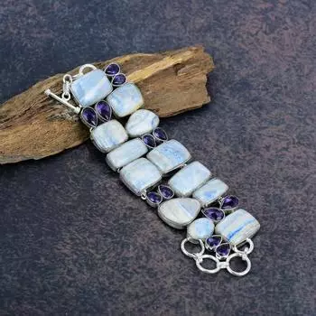 Шеелит, браслет с аметистовым драгоценным камнем, ювелирные изделия из стерлингового серебра 925 пробы, красивый браслет ручной работы для свадебного подарка Adjustable with 8 inches синий