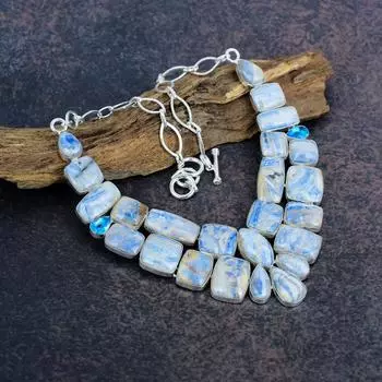 Шеелит, ожерелье с голубым топазом, ювелирные изделия из драгоценных камней, ювелирные изделия из ожерелья ручной работы для нее, антикварные украшения из стерлингового серебра 925 пробы для мамы Adjustable with 18 inches синий