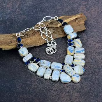 Шеелит, ожерелье с синим сапфиром, драгоценные камни, новые украшения, красивое ожерелье, драгоценные камни, ювелирные изделия ручной работы Adjustable with 18 inches синий
