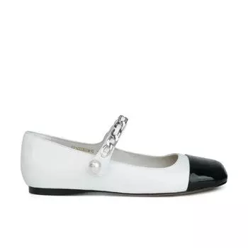 Sheepskin~ A miu rhinestone pearl buckle chain color matching Mary Jane shoes women s flat-bottomed light-mouth single shoes 35