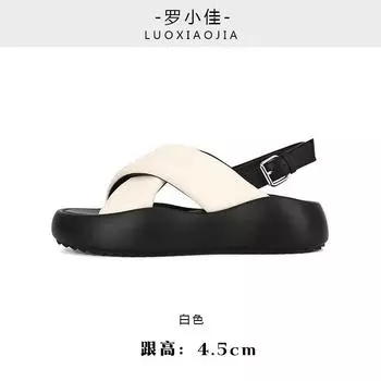 Sheepskin bread sandals women s summer leather shoes heightened thick soles crossed with clouds bubbles casual versatile 35