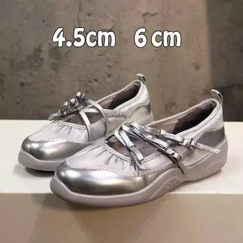Sheepskin Dong Jie 6cm inner height increase women s shoes ballet soft-soled sneakers bow Mary Jane shoes single shoes 34