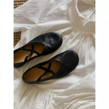 Sheepskin Edition Leather New Cross Ballet Shoes Women s Round Head Shallow Mouth Versatile Mary Jane Single Shoes Women 35