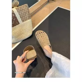 Sheepskin fashionable hollow carved bag head half drag women s summer wear thick-bottomed lazy cool slippers 35