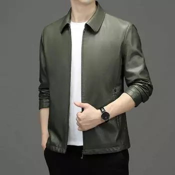 Куртка из натуральной овчины, мужская повседневная кожаная куртка, пальто для мужчин среднего возраста с отворотом в стиле папы, весенне-осенний стиль M