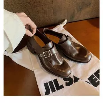Sheepskin~ Genuine leather retro buckle with thick heel Oxford shoes British small leather shoes women s platform 34