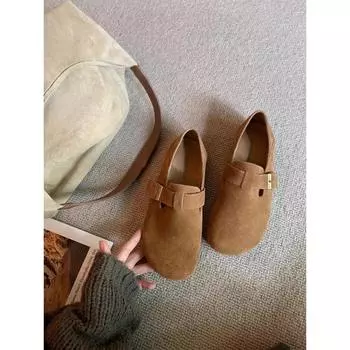 Sheepskin genuine leather retro women s one-pedal heel buckle women s flat-bottomed lazy single shoes 35