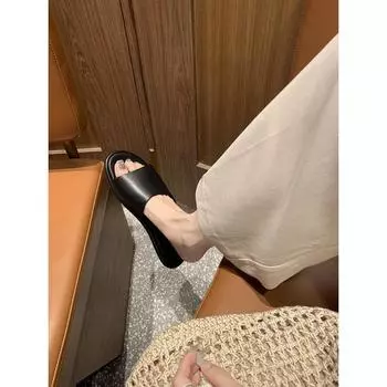 Sheepskin grape mother same comfortable leather versatile flat bottom row style one word slippers women s wear summer sandals 35