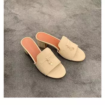 Sheepskin~ Height increase 6.5cm high-heeled slippers women s summer wear old money romantic Su lock thick-heeled sandals 34
