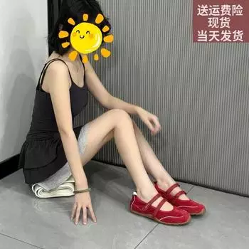 Sheepskin inner height increase 4cm retro red shoes Mary Jane shoes women s Velcro casual moral training shoes versatile single shoes 35