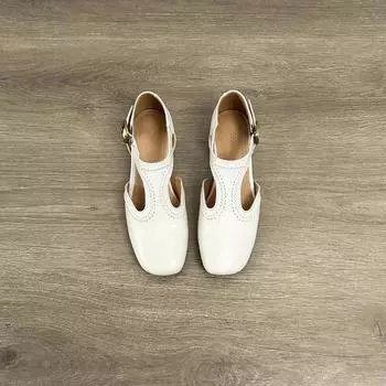 Sheepskin inner height increase retro Mary Jane shoes femininity side slope heel bag head sandals women s shallow mouth single shoes 35