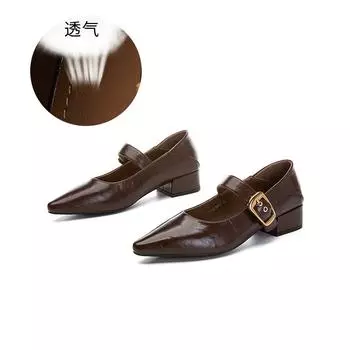 Sheepskin pad pointed Mary Jane shoes women s 2025 spring new shallow mouth small leather shoes British style single shoes retro women s shoes 35