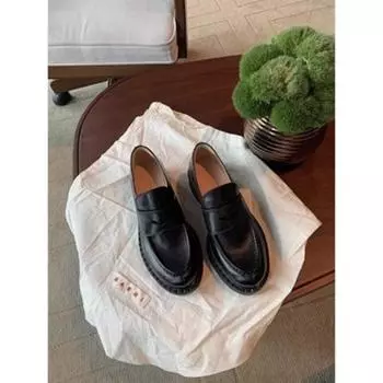 Sheepskin retro lazy one-pedal round head thick heel thick-soled women s small leather shoes 35