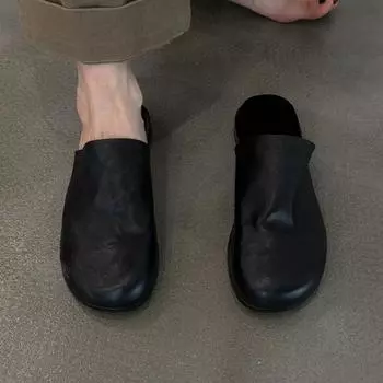 Sheepskin retro minimalist leather round head bag head slippers women s summer commuting versatile wear sandals half slippers 35